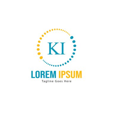 Modern çerçeveli ilk Ki logo şablonu. Minimalist Ki harf logo vektör illüstrasyon