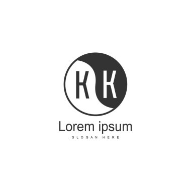 Modern çerçeveli ilk Kk logo şablonu. Minimalist Kk harf logo vektör illüstrasyon