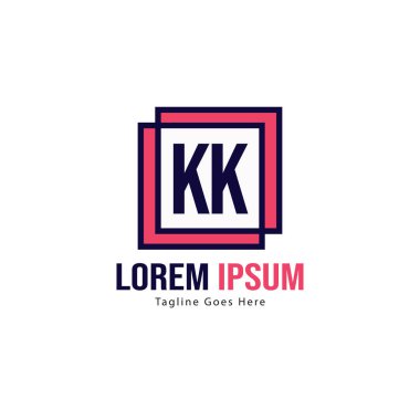 Modern çerçeveli ilk Kk logo şablonu. Minimalist Kk harf logo vektör illüstrasyon