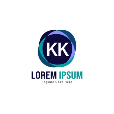 Modern çerçeveli ilk Kk logo şablonu. Minimalist Kk harf logo vektör illüstrasyon