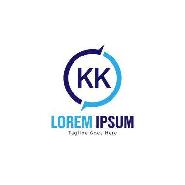 Modern çerçeveli ilk Kk logo şablonu. Minimalist Kk harf logo vektör illüstrasyon