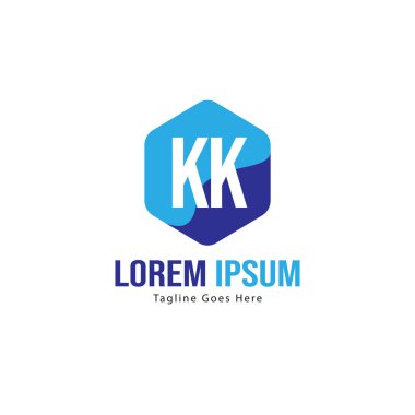 Modern çerçeveli ilk Kk logo şablonu. Minimalist Kk harf logo vektör illüstrasyon