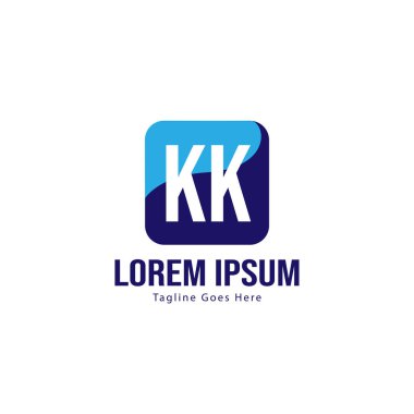 Modern çerçeveli ilk Kk logo şablonu. Minimalist Kk harf logo vektör illüstrasyon