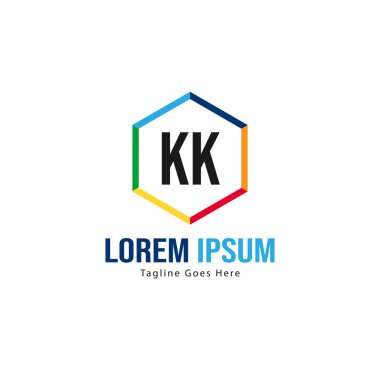 Modern çerçeveli ilk Kk logo şablonu. Minimalist Kk harf logo vektör illüstrasyon