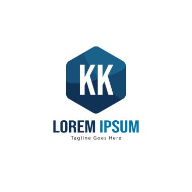 Modern çerçeveli ilk Kk logo şablonu. Minimalist Kk harf logo vektör illüstrasyon