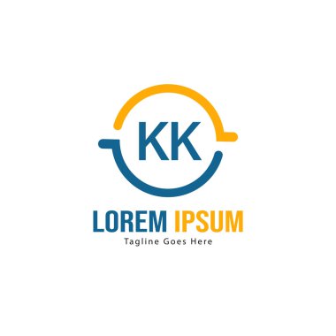 Modern çerçeveli ilk Kk logo şablonu. Minimalist Kk harf logo vektör illüstrasyon