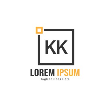 Modern çerçeveli ilk Kk logo şablonu. Minimalist Kk harf logo vektör illüstrasyon