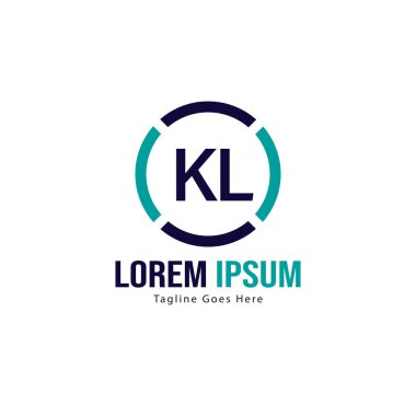 Modern çerçeveli ilk Kl logo şablonu. Minimalist Kl harf logo vektör illüstrasyon
