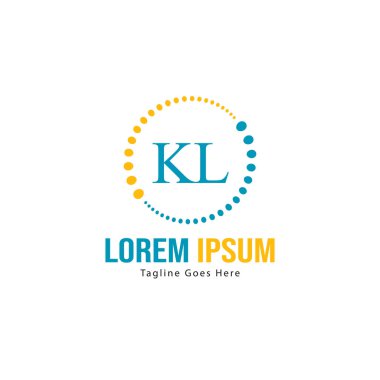 Modern çerçeveli ilk Kl logo şablonu. Minimalist Kl harf logo vektör illüstrasyon