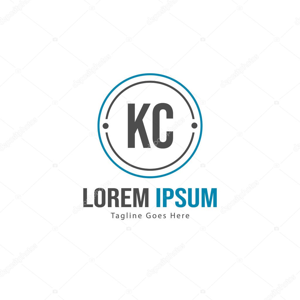 Initial KC logo template with modern frame. Minimalist KC letter logo vector illustration