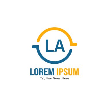 Modern çerçeveli ilk La logo şablonu. Minimalist La harfi logo vektör illüstrasyon