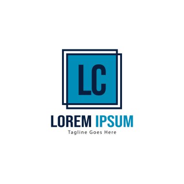 Modern çerçeveile ilk Lc logo şablonu. Minimalist Lc harf logo vektör illüstrasyon