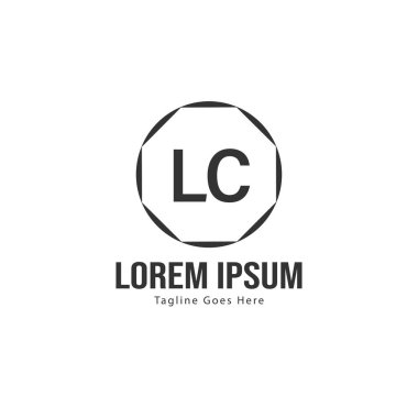 Modern çerçeveile ilk Lc logo şablonu. Minimalist Lc harf logo vektör illüstrasyon