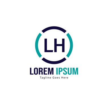 Modern çerçeveile Ilk Lh logo şablonu. Minimalist Lh harf logo vektör illüstrasyon