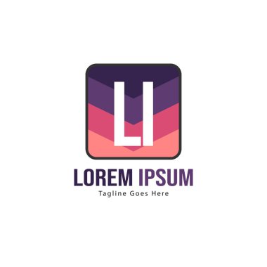 Modern çerçeveli ilk Li logo şablonu. Minimalist Li harf logosu vektör illüstrasyon