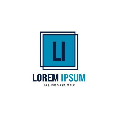 Modern çerçeveli ilk Li logo şablonu. Minimalist Li harf logosu vektör illüstrasyon
