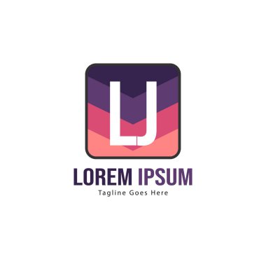 Modern çerçeve ile Ilk Lj logo şablonu. Minimalist Lj harf logo vektör illüstrasyon