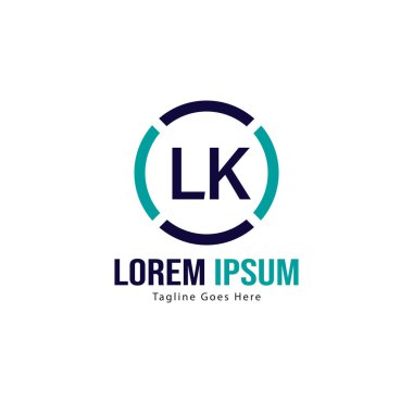 Modern çerçeveile ilk Lk logo şablonu. Minimalist Lk harf logosu vektör illüstrasyon