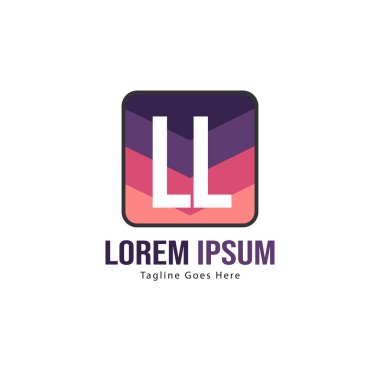 Modern çerçeveli ilk Ll logo şablonu. Minimalist Ll harf logosu vektör illüstrasyon