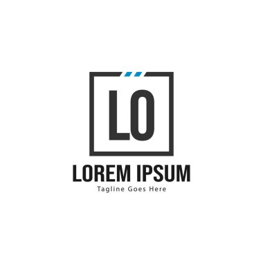 Modern çerçeveli ilk Lo logo şablonu. Minimalist Lo harf logo vektör illüstrasyon
