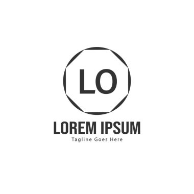 Modern çerçeveli ilk Lo logo şablonu. Minimalist Lo harf logo vektör illüstrasyon