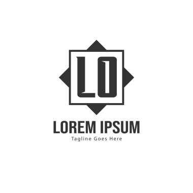 Modern çerçeveli ilk Lo logo şablonu. Minimalist Lo harf logo vektör illüstrasyon