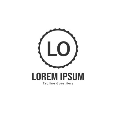 Modern çerçeveli ilk Lo logo şablonu. Minimalist Lo harf logo vektör illüstrasyon