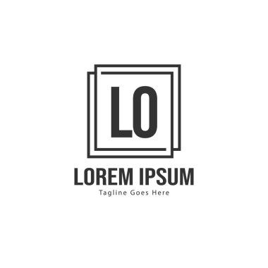 Modern çerçeveli ilk Lo logo şablonu. Minimalist Lo harf logo vektör illüstrasyon