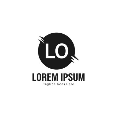 Modern çerçeveli ilk Lo logo şablonu. Minimalist Lo harf logo vektör illüstrasyon