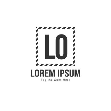 Modern çerçeveli ilk Lo logo şablonu. Minimalist Lo harf logo vektör illüstrasyon