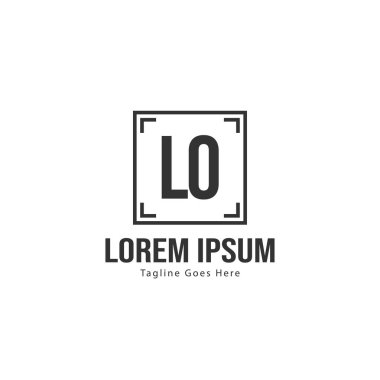 Modern çerçeveli ilk Lo logo şablonu. Minimalist Lo harf logo vektör illüstrasyon