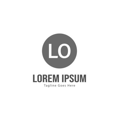 Modern çerçeveli ilk Lo logo şablonu. Minimalist Lo harf logo vektör illüstrasyon