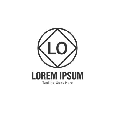 Modern çerçeveli ilk Lo logo şablonu. Minimalist Lo harf logo vektör illüstrasyon