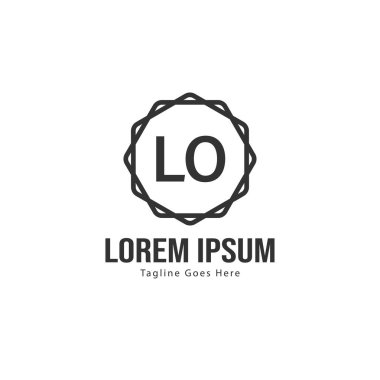 Modern çerçeveli ilk Lo logo şablonu. Minimalist Lo harf logo vektör illüstrasyon