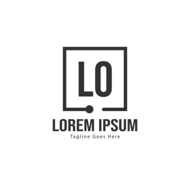 Modern çerçeveli ilk Lo logo şablonu. Minimalist Lo harf logo vektör illüstrasyon