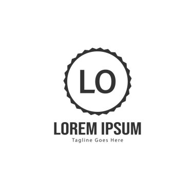 Modern çerçeveli ilk Lo logo şablonu. Minimalist Lo harf logo vektör illüstrasyon