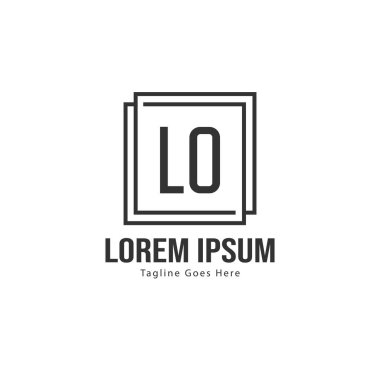 Modern çerçeveli ilk Lo logo şablonu. Minimalist Lo harf logo vektör illüstrasyon