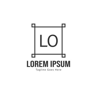 Modern çerçeveli ilk Lo logo şablonu. Minimalist Lo harf logo vektör illüstrasyon