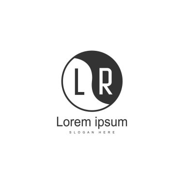 Modern çerçeveile ilk Lr logo şablonu. Minimalist Lr harf logosu vektör illüstrasyon