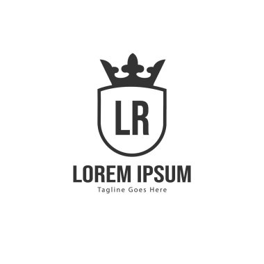 Modern çerçeveile ilk Lr logo şablonu. Minimalist Lr harf logosu vektör illüstrasyon
