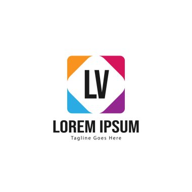 Modern çerçeveile ilk Lv logo şablonu. Minimalist Lv harf logo vektör illüstrasyon
