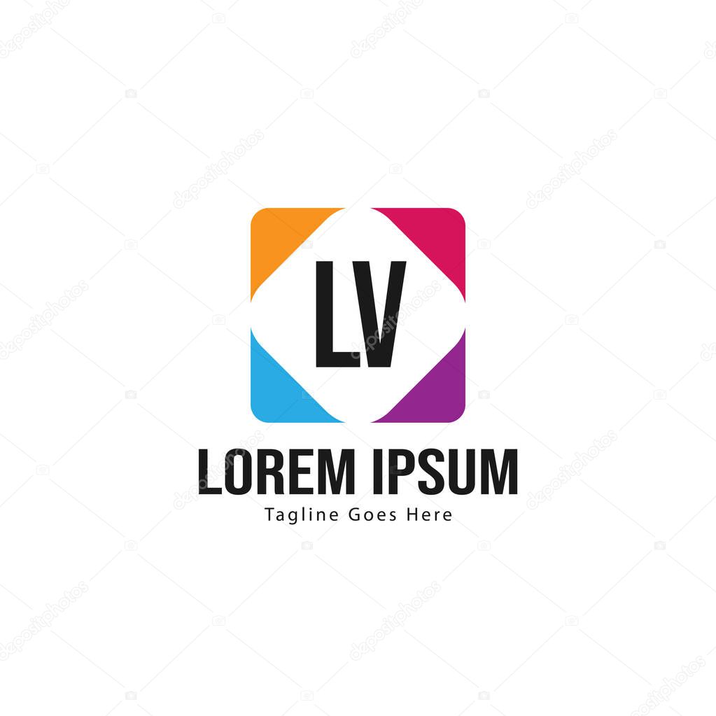 Initial LV logo template with modern frame. Minimalist LV letter logo vector illustration