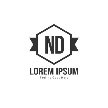 Modern çerçeveli ilk Nd logo şablonu. Minimalist Nd harf logosu vektör illüstrasyon