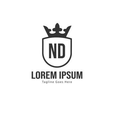 Modern çerçeveli ilk Nd logo şablonu. Minimalist Nd harf logosu vektör illüstrasyon