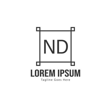 Modern çerçeveli ilk Nd logo şablonu. Minimalist Nd harf logosu vektör illüstrasyon