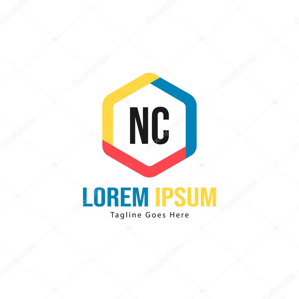 Initial NC logo template with modern frame. Minimalist NC letter logo vector illustration