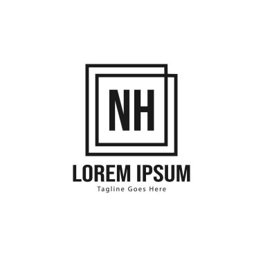 Modern çerçeveile ilk Nh logo şablonu. Minimalist Nh harf logo vektör illüstrasyon