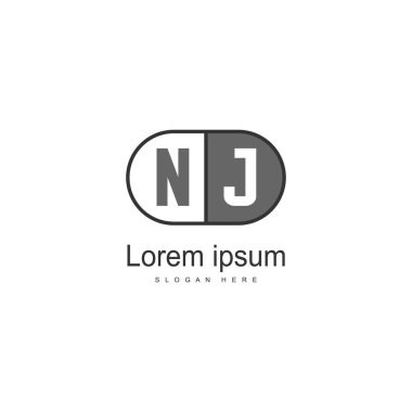 Modern çerçeve ile ilk Nj logo şablonu. Minimalist Nj harf logo vektör illüstrasyon