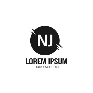 Modern çerçeve ile ilk Nj logo şablonu. Minimalist Nj harf logo vektör illüstrasyon