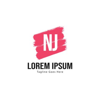 Modern çerçeve ile ilk Nj logo şablonu. Minimalist Nj harf logo vektör illüstrasyon